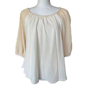 We The Free Sz Small Top Oversized Off White Cream Knit Cotton Boho Peasant